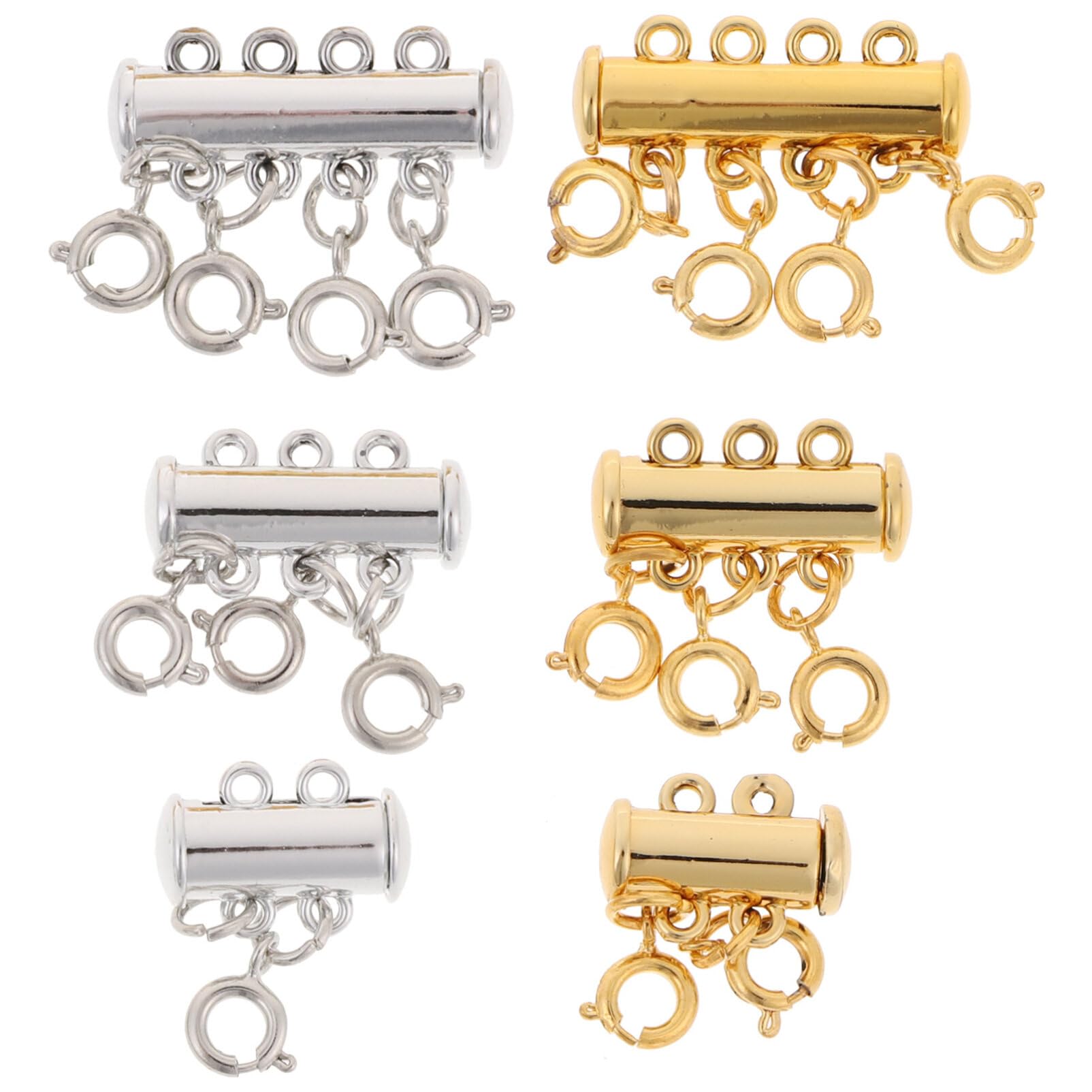 Healifty Slide Clasp Lock Necklace Connector Multi Strands Slide Tube Clasps for Layered Bracelet Necklace Jewelry Crafts 6Pcs (Silver and Golden)