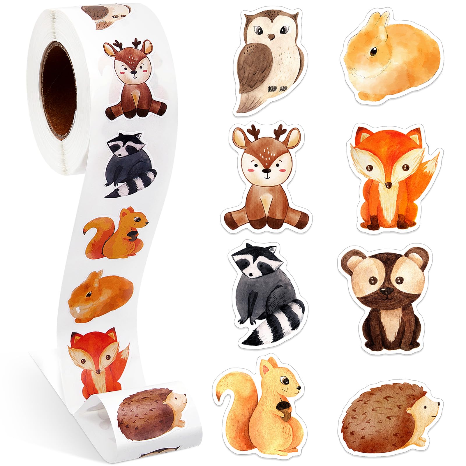 Photo 1 of Qeeenar 1 Roll Animal Stickers Decal Reward Cute Office Supplies Incentives Animals Sticker Halloween Party Favor, 500 Pcs Each Roll(Forest Animal)