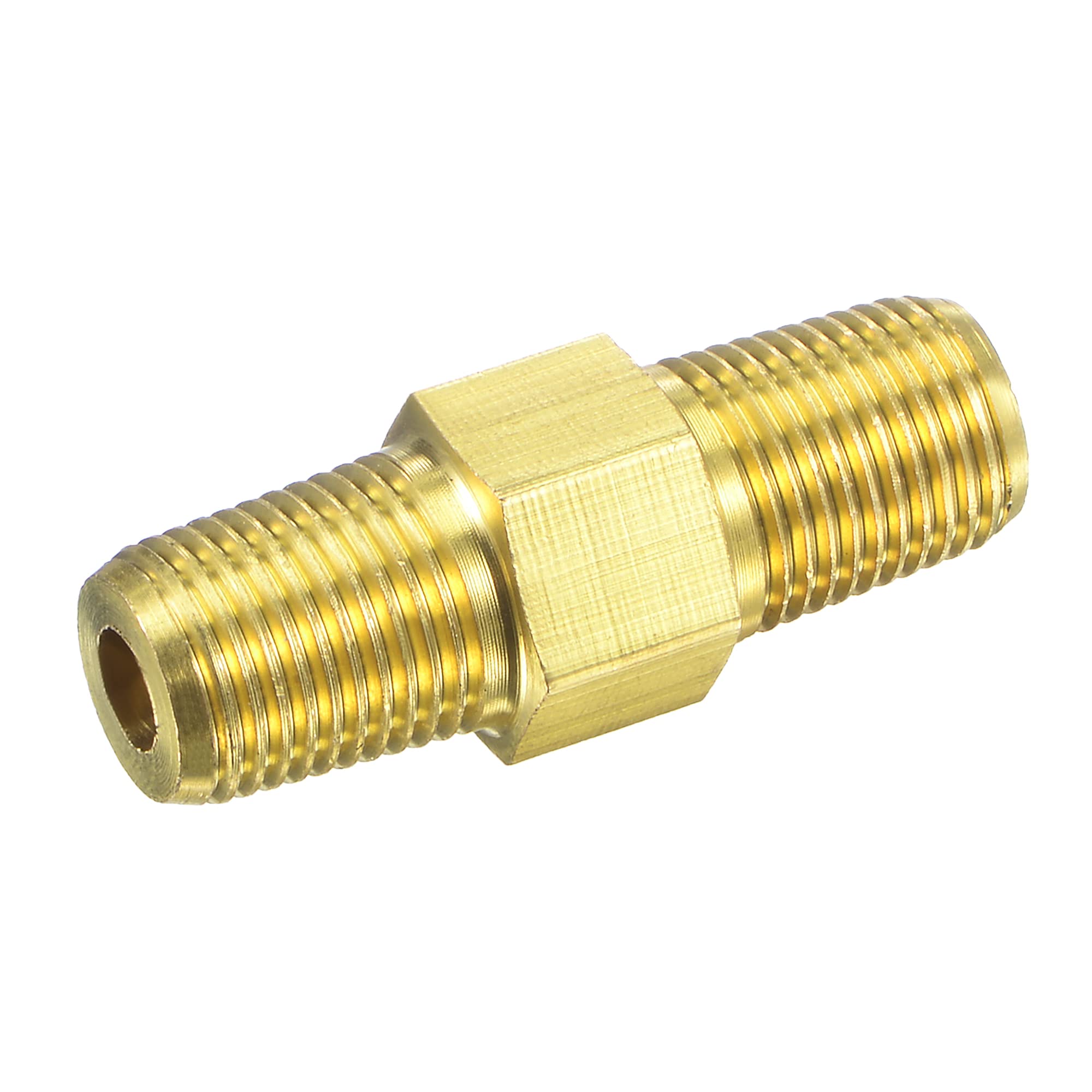 sourcing map Hex Nipple 1/8 NPT Male x 1/8 NPT Male Brass Thread Pipe Fitting for Water Oil Air Pressure Gauge Temp Sensor