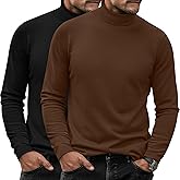 Ficerd 2 Pack Men's Turtle Neck Shirts, Lightweight Cotton Pullover Sweater Slim Fit Mock Turtleneck Knitted Long Sleeve Tops