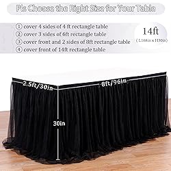 QueenDream Rectangle Black Table Skirts Tulle Table