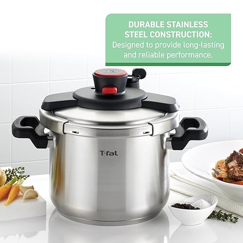 T-fal Clipso Stainless Steel Pressure Cooker Quart, Induction Compatible,  Secure locking System, One Hand Sy