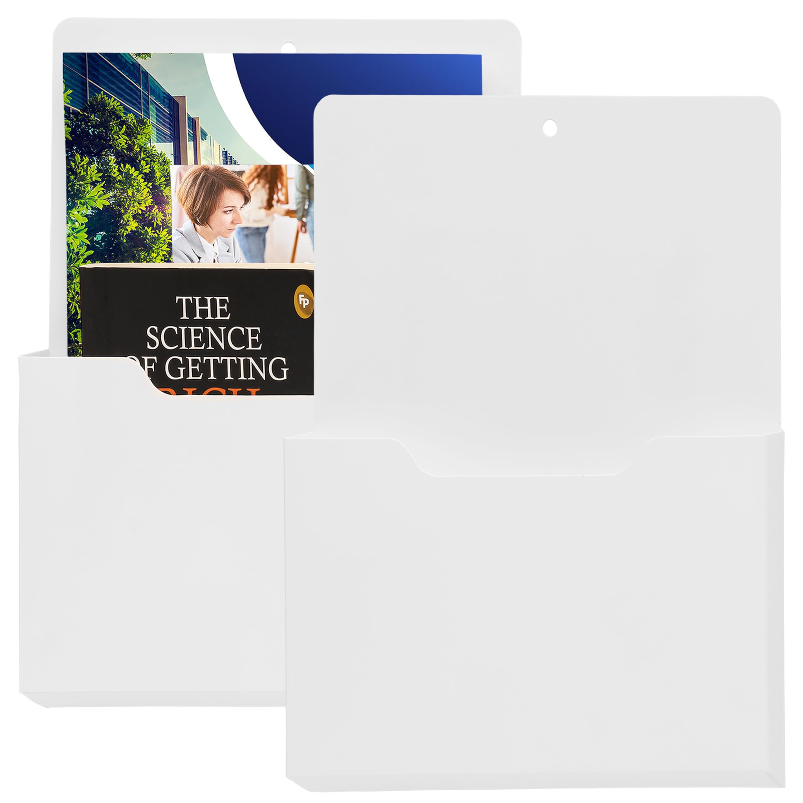 BELLE VOUS White Magnetic File Holders (2 Pack) - Hanging Wall-Mounted File Organiser for A4 Papers & Office Supplies - Storage Holder Mail Pocket Set