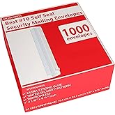 #10 Envelopes Letter Size Self Seal | 1,000 Business Mailing Security Peel and Sealing Envelope | 100% Tinted | no 10 White Windowless Legal Regular Plain Envelops Pack | 4-1/8 x 9-1/2 Inches | 24 LB