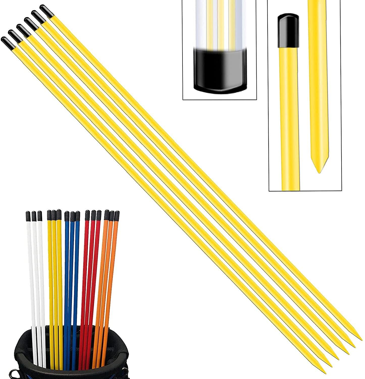 FINGER TEN Golf Alignment Sticks with Cover 48 Inch Practice Stick 6 Pack in Yellow, Golf Training Aid Sticks for Driving Range Putting Indoor Outdoor Garden (6 Pack in Yellow)