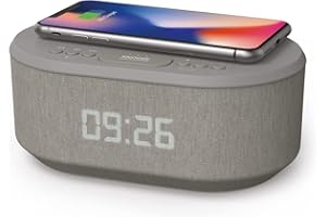 I-BOX i box Dawn FM Radio, Bluetooth Wireless Speaker, Fast Charging, Clock Radio, LED Display, USB Charger, Dimmable Night Light, Alarm Clock Feature, Wireless Charger, Digital Clock, Dual Alarm (Grey)