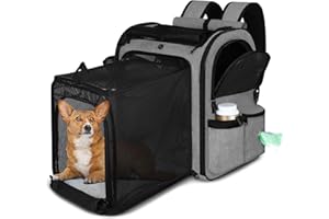 Petskd Expandable Pet Carrier Backpack for Small Medium Dog and Cat, Large Space Fits up to 20 lbs Pet, Foldable Backpack with Safety Lock Zipper and Breathable Mesh for Travel Hiking Camping(Grey)