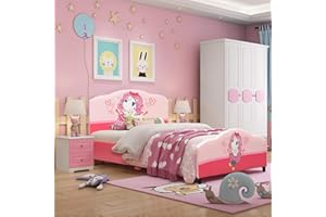 Costzon Toddler Bed, Children Upholstered Twin Bed, Kids Bed with Soft Texture & Adjustable Non-Slip Feet for Kids Boys & Gir