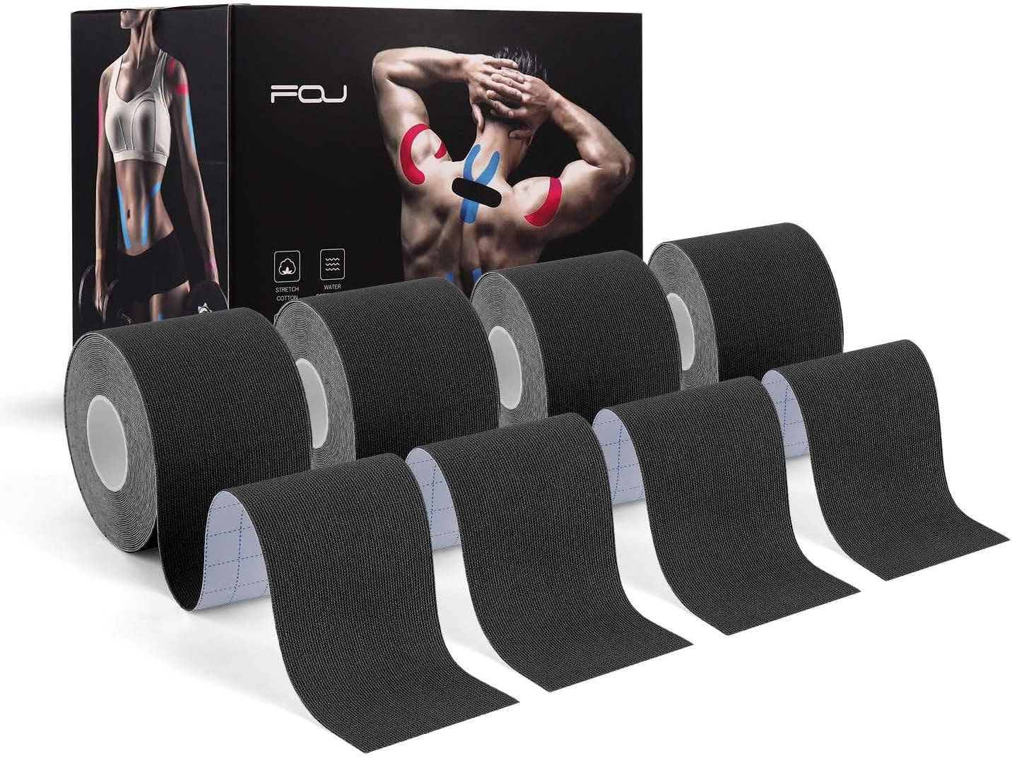 Kinesiology Tape (4 Pack) Athletic Tape 16.4ft Water Resistant Kinetic Uncut Sports Tape for Knees, Ankles, Shoulder, Pain Relief, Injury Recovery and Physio Therapy: Health & Personal Care