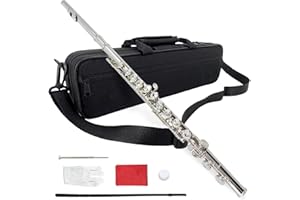 Vetimobato 16 Key Closed Hole C Flute for Beginners, Students, Adults – Silver Plated Nickel Flute with Carrying Case, Cleaning Kit, Tuning Rod, Gloves – Lightweight, Durable & Easy to Play (Sliver)