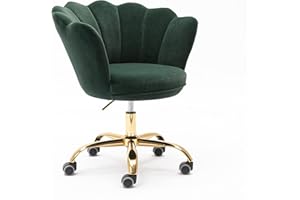 ZOBIDO Comfy Home Office Task Chair with Wheels, Cute Modern Upholstered Velvet Seashell Back Adjustable Swivel Vanity Desk Chair, for Women, for Girls, Living Room(Dark Green)