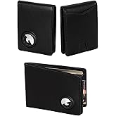 Marc Peter Airtag Wallet – Minimalist Front Pocket RFID Blocking Mens Wallet Full Grain Leather, Bifold AirTag Holder with 2 ID Window up to 14 Cards and Gift Box Nappa Black