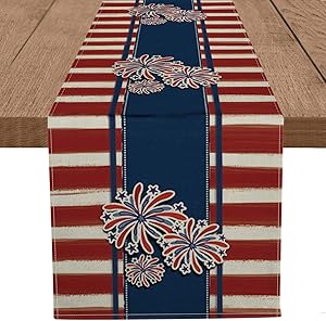 Artoid Mode Watercolor Stripes Firework Table Runner, 4th of July Patriotic Memorial Day Independence Day Holiday Kitchen Dining Table Decoration for Home Party Decor 13 x 72 Inch