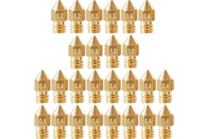 26Pcs Ender 3 Nozzles kit, MK8 Nozzles kit, Brass 3D Printer Nozzles 0.2/0.3/0.4/0.6/0.8/1.0mm Compatible for Creality Ender 