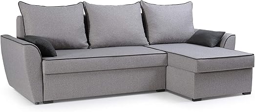 Meublo Canape D Angle Convertibles 4 Place Tissu Mario Gris Clair