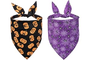 Halloween Dog Bandanas, LMSHOWOWO 2 Pack Double Layer Reversible Pumpkin Spider Web Dog Halloween Bandana, Premium Dog Halloween Costume Holiday Dog Bandana for Small Medium Large Dogs Cats Pets