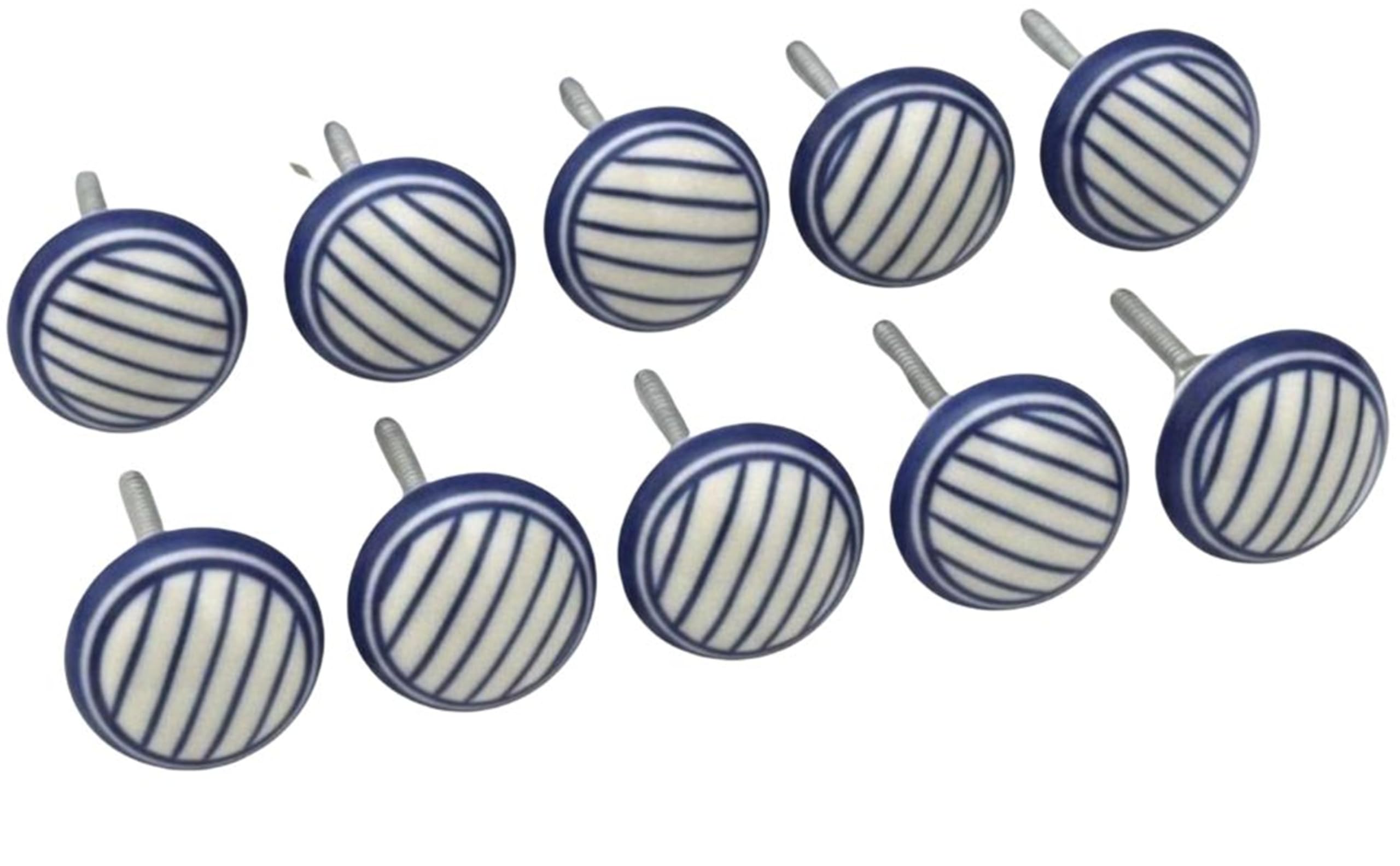 ARTISNO Ceramic Knobs Colorful Blue for Kitchen Cabinets Bathroom Cupboards Dresser Drawers Chest Handmade Pottery Set of 10 (Striped)