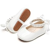 PHIRAMIN Baby Girls Mary Jane Flats - Infant Newborn Walking Shoes Soft Rubber Sole Princess Wedding