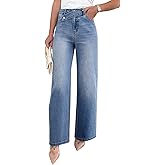 EVALESS Jeans for Women Trendy 2025 Overlap Waist Straight Wide Leg Stretchy Denim Pants