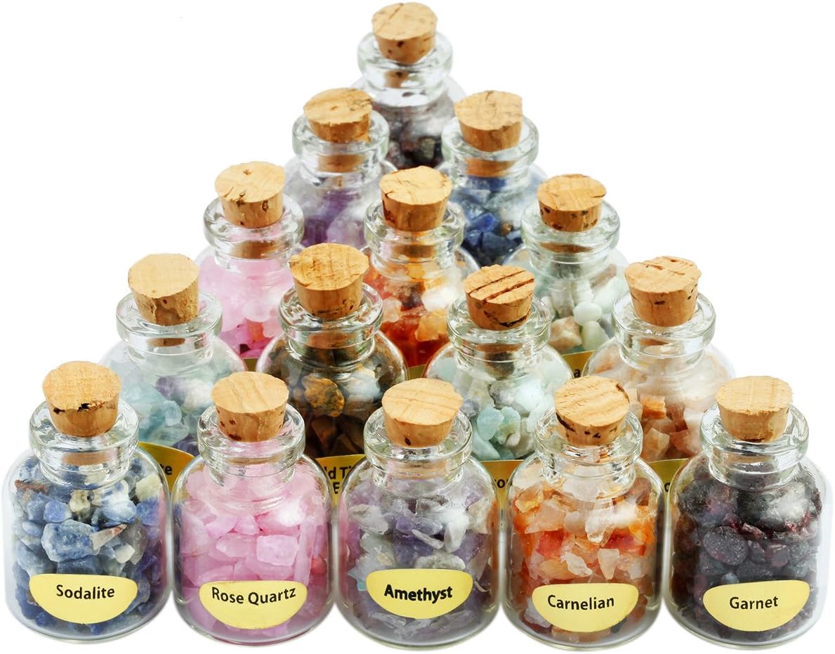 Indoor Fountains & Accessories - SUNYIK 9 Mini Gemstone Bottles Chip Crystal Healing Tumbled Gem Reiki Wicca Stones Set