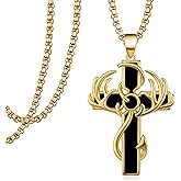 Tiaxiemo Gold Cross Necklace for Men 925 Sterling Silver Fish Hook Antler Cross Necklace Christian Jewelry Gifts for Men