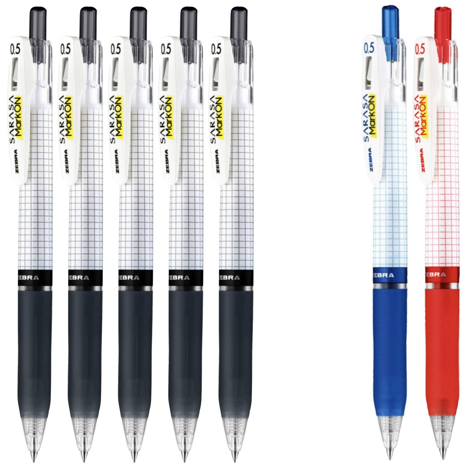 sarasa Mark on Gel Ink 0.5mm Ballpoint Pens Ink Colour Ink (5 Black, 1 Blue, 1 Red) Total 7