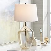 Possini Euro Design Ania Modern Table Lamp with USB Charging Port 31" Tall Clear Champagne Glass Off-White Tapered Drum Shade