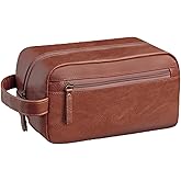 Ezday Travel Toiletry Bag for Men and Women, Travel Shaving Dopp Kit Water-resistant Bathroom Toiletries Organizer PU Leather Cosmetic Bags (Brown)