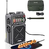 Emgykit R11 Portable Shortwave Radio - 4000mAh/14800mWh NOAA/SW/AM/FM, Solar/Hand Crank/USB Charging, Bluetooth Receiver/USB/TF Playback,with Compass,Flashlight,SOS for Camping & Emergencies - Grey