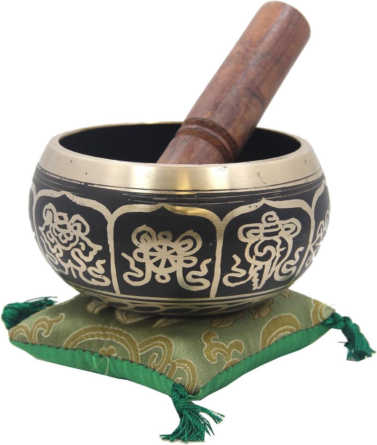 Tibetan Heavy Large Tibetan Buddhist 8 Lucky Symbols Singing Bowl With Mallet and Cushion Set