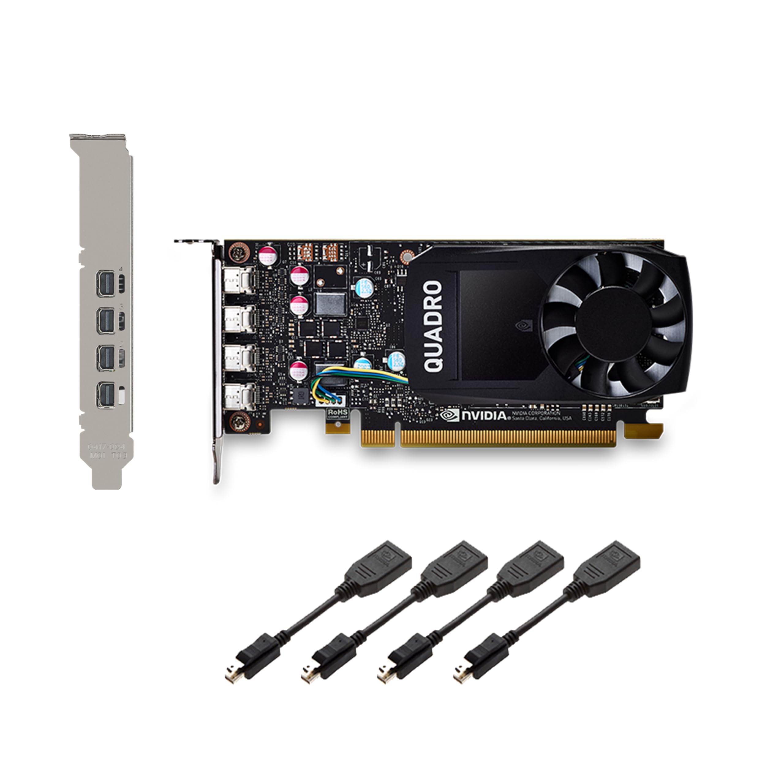 Epic IT Service Quadro P620 con cuatro mini Displayports, soportes medio y completo, y 4 adaptadores mDP a DP, etc., resolución 4K