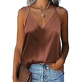 Zeagoo Womens Silk Satin Tank Tops V Neck Sleeveless Camisole Cami Spaghetti Straps Blouse Summer Loose Racerback Shirt