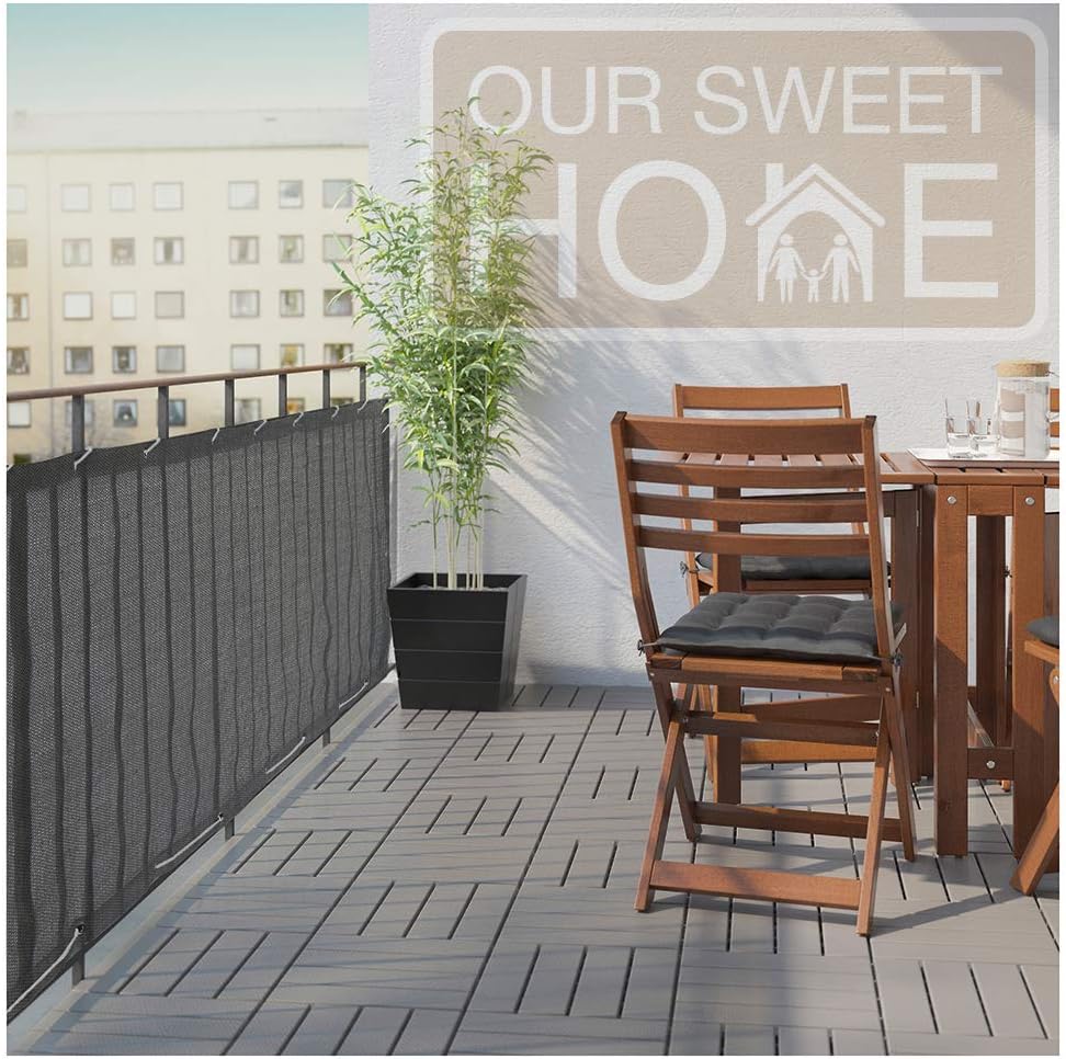 Balcony Deck Privacy Screen Cover – Heavy Duty 210 GSM, UV Weather Resistant, High Visibility Reduction – Includes Rope & Black Cable Ties for Porch, Patio, Apartment – Dark Gray or Grey, 3 ft X 16 ft