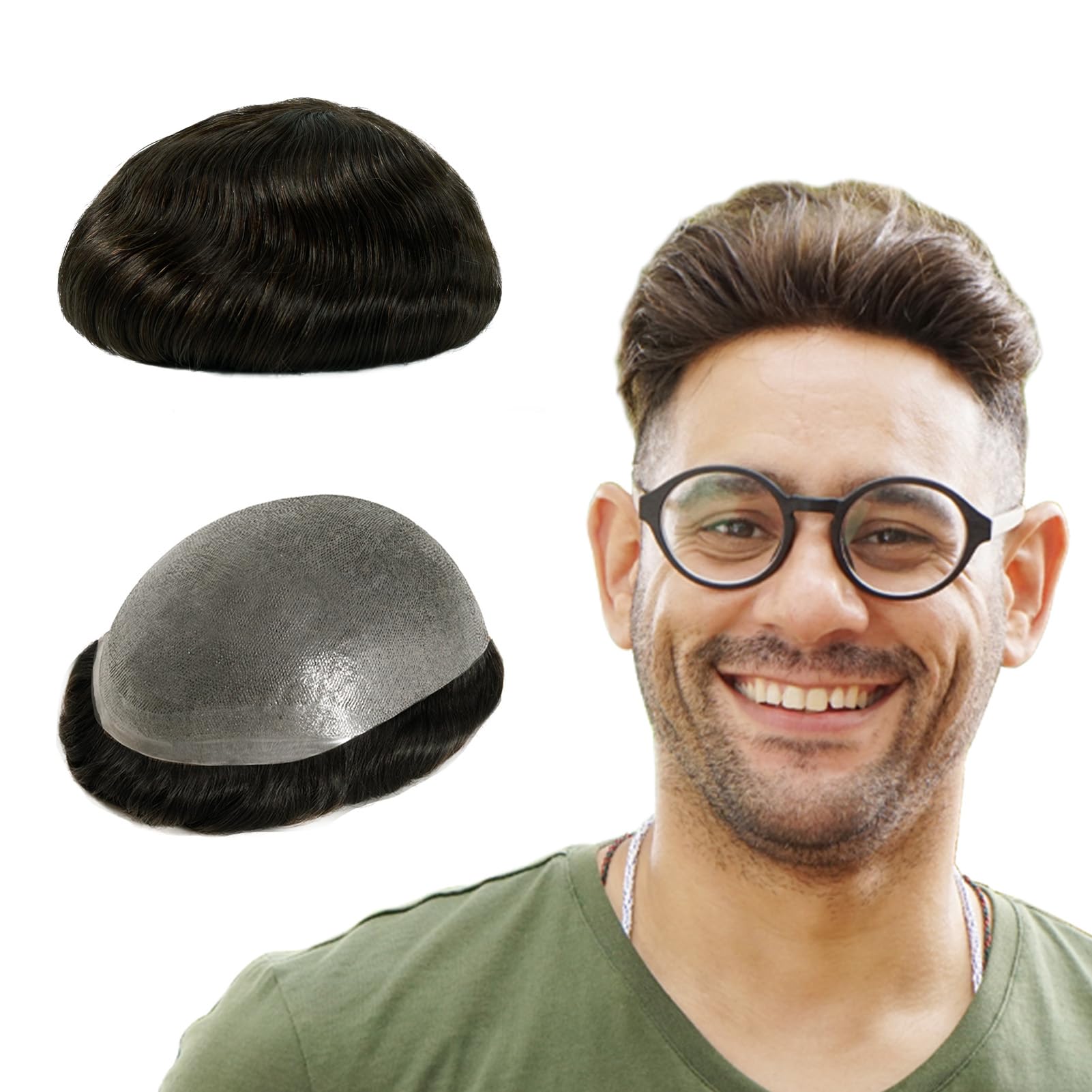 Lordhair Toupee Hairpiece for Men, 0.08mm Thin Skin Hair Replacement Front 1/2'' Hairline with V-looped Base Size 8X10 Inch Men's Wig