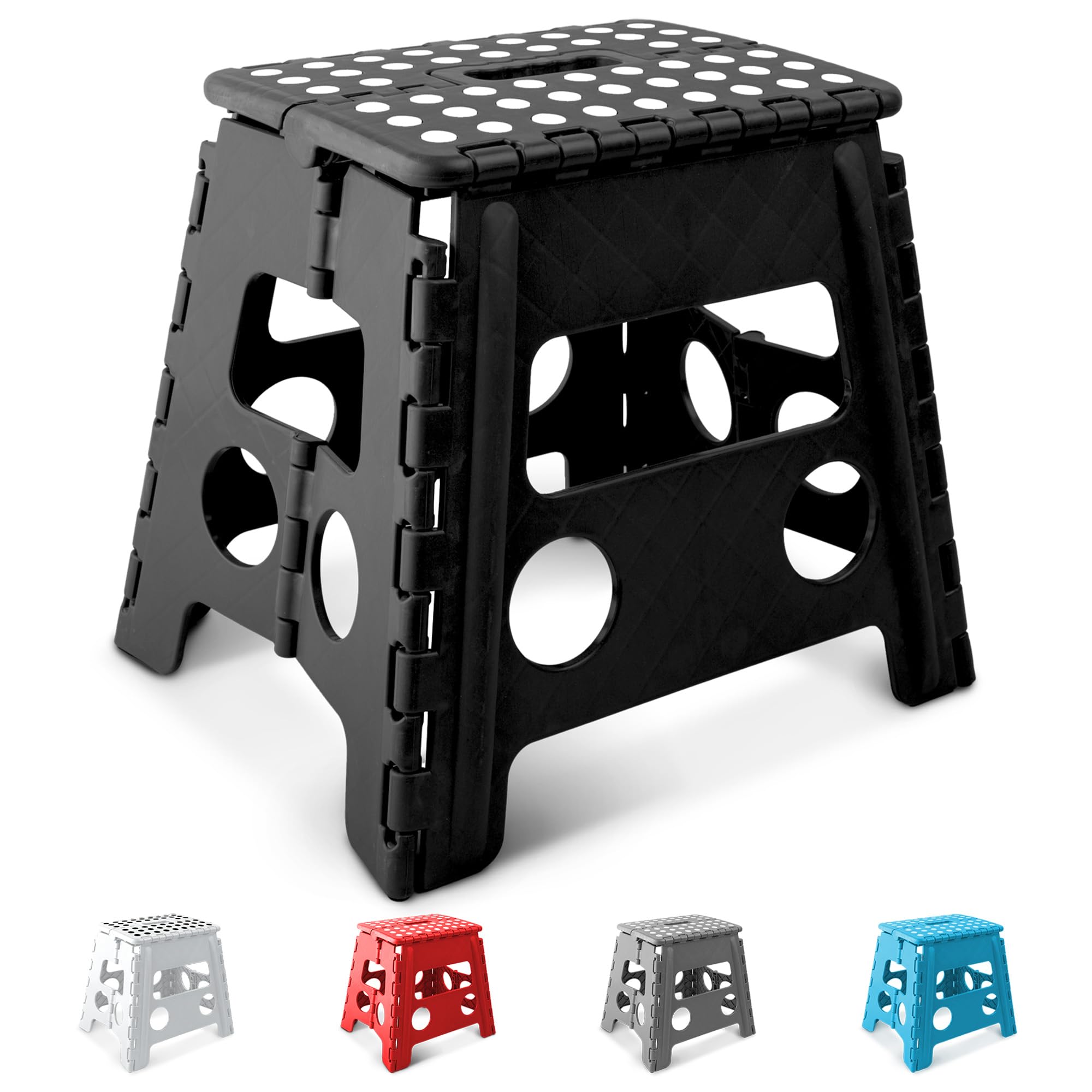 KEPLIN 13 Inch Heavy Duty Folding Step Stool | Non-Slip Foldable Footstool for Toddlers, Children & Adults | Portable, Lightweight Plastic Footstep w/Carrying Handle for Indoor or Outdoor (Black)