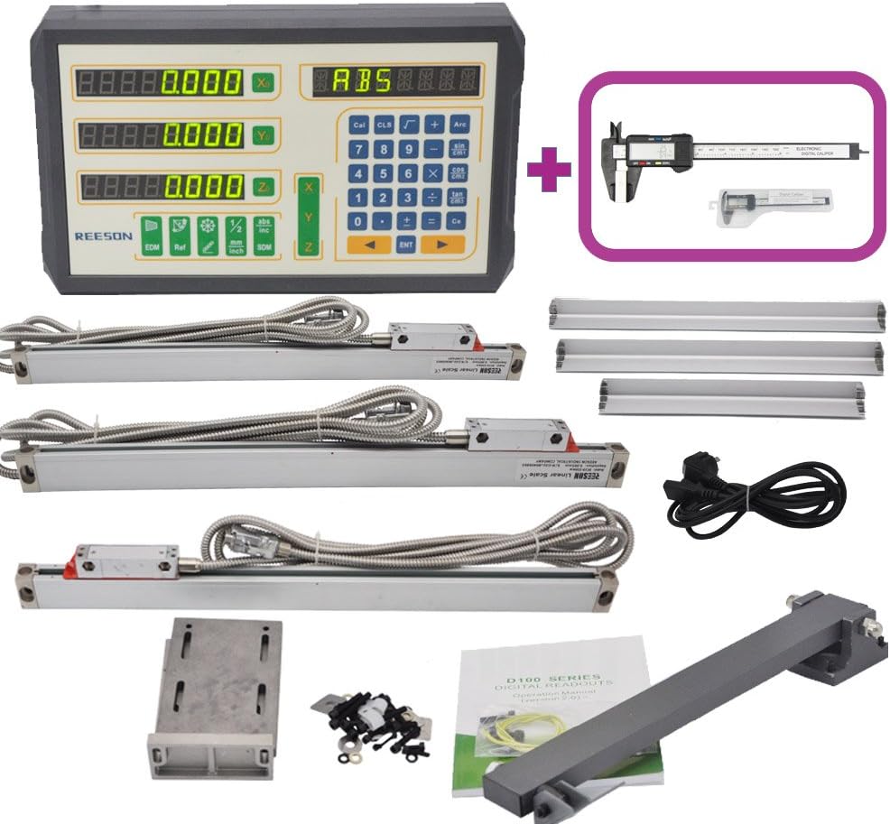 3 Axis Dro for Milling Machine, 3 Axis Digital Readout and 2 pcs Linear Scale (0-1000mm) 0-40 inch + 1pcs Slim Linear Encoder(0-20inch),A complete set DRO with All Installation Bracket