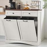 AHB Double Tilt Out 2x13 Gallons Trash Can Cabinet, Antique White | Freestanding Kitchen Trash Can, Hidden Garbage Recycling