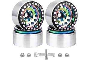 HobbyPark 1.9 Rainbow Beadlock Wheels Negative Offset -10mm Deep Dish for TRX4 Axial SCX10 II III RR10 Wraith Redcat Gen 8 VS4-10 RC4WD 1/10 Scale RC Crawler Aluminum Wheel, 4pcs