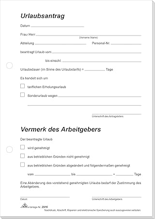 Rnk 2916 Urlaubsantrag Block Sd 2 X 40 Blatt Din A5 1 Stuck Amazon De Burobedarf Schreibwaren