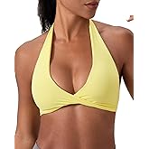 CICI FIVE Halter Sports Bra for Women Seamless Twisted Backless Workout Bras Removable Padded Deep V Crop Top for Yoga Gym