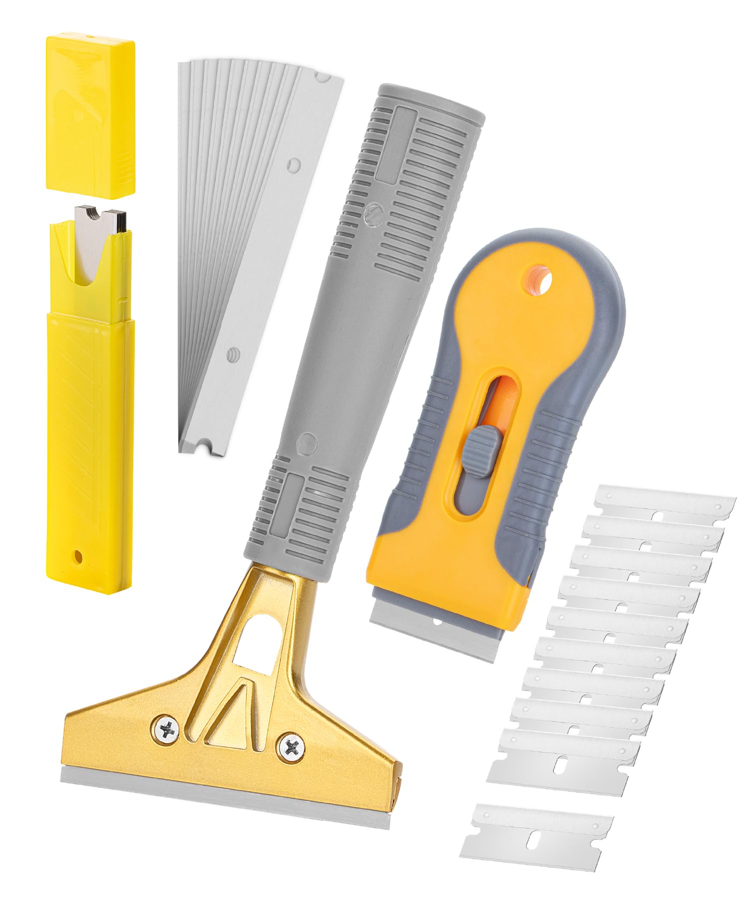 Photo 1 of Bates- Razor Blade Scraper Set, 2 Pack, 1.5" & 4" Razor Scraper Tool with 20 Extra Carbon Steel Blades, Window Scraper Blades, Glass Scraper for Windows, Paint Scraper Blade Scraper for Cleaning