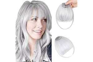 Wodelanle Bangs Hair Clip in Bangs, Fake Bangs Natrual Clip in Hair Extensions, Easy to Use Faux Bangs Clip on bangs, Wispy Bangs Fringe with Temples Hairpieces for Daily Wear (Silver Gray)