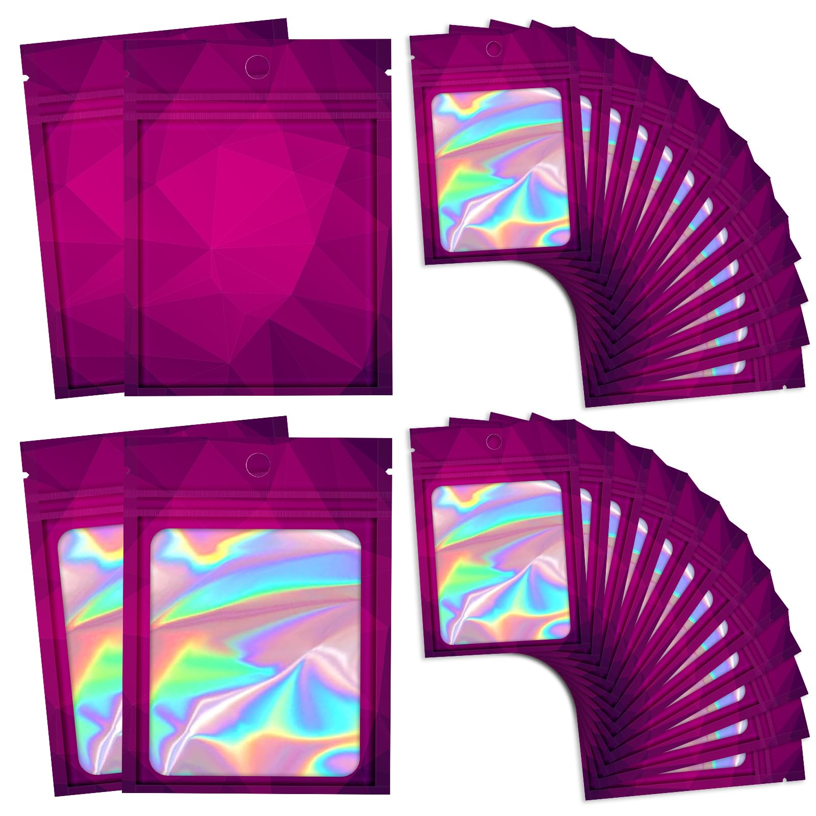 Photo 1 of 100 Pieces Resealable Bags with Clear Window, Holographic Gradient Packaging Bags Transparent Small Business Pouch Party Mylar Zip Bags Sample Bags (Red, 3.5x4.7 Inch)