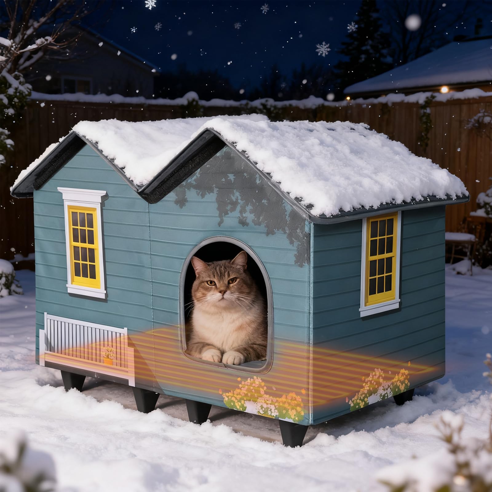 Heated Cat Houses for Indoor/Outdoor Cats with Elevated Heated Cat Bed Providing Safe Feral Cats, Easy to Assemble Image