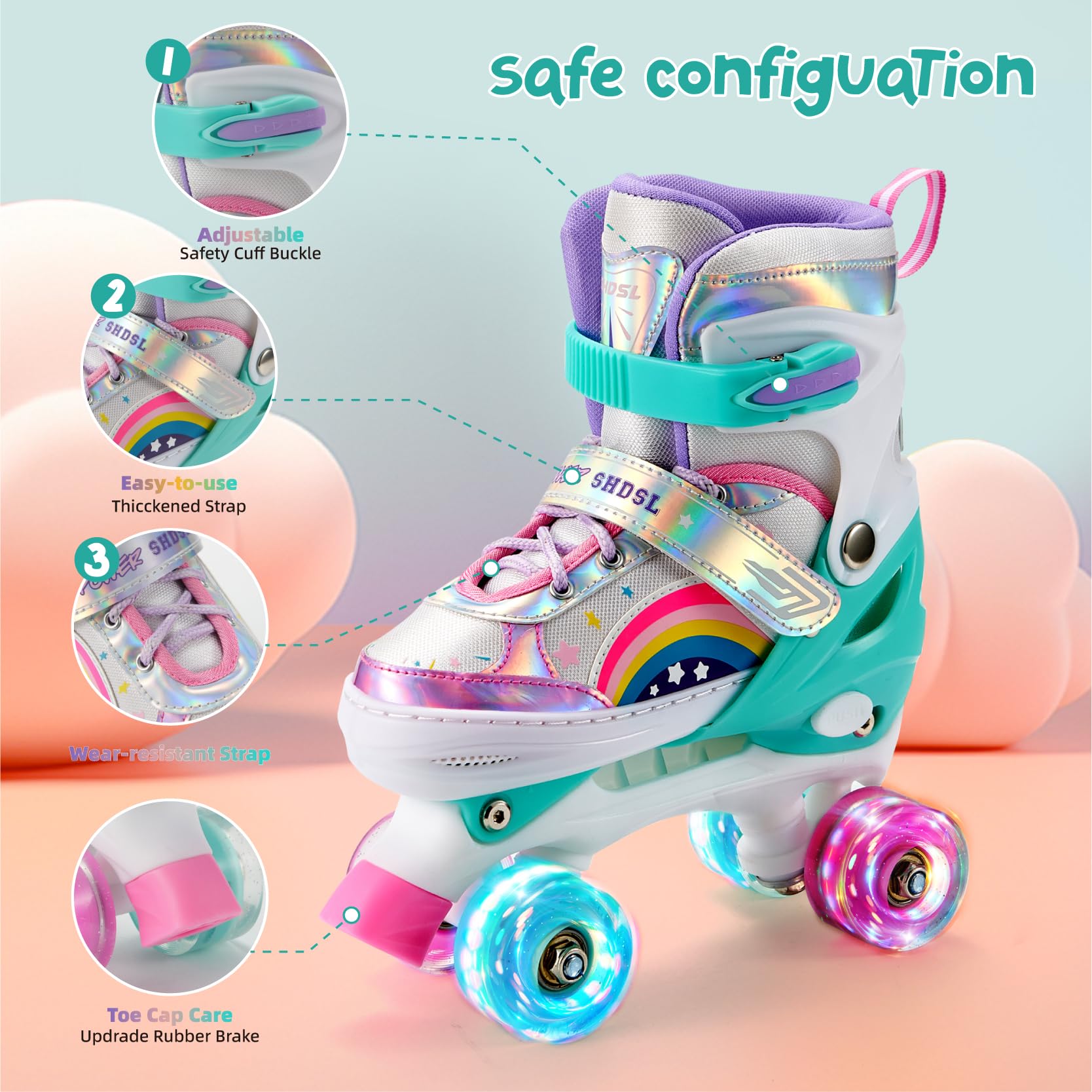 SHDSL Girls Roller Skates for Kids Beginners 4 Size Adjustable Roller Skates, Light UP 8 Wheels for Girls Roller Skate Fun Illuminating Roller Skate for Kids Boys patines para niñas