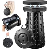 Lizhluzh Collapsible Stool with Cushion, Portable Folding Stool, Black | Upgraded heavy-duty collapsible chair with cushion for adults; camping stools for travel, hiking and fishing; also a footrest