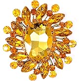 SELOVO Flower Rhinestone Statement Brooch Pin Broach Antique Gold Tone