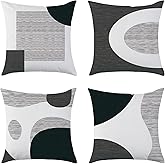 Mimkus Black White Gray olive and forest green Abstract Throw Pillow Covers Set of 4 18x18 Inch - Modern Boho Minimalism Geometric Velvet Cushion Covers for Couch, Bed, Bedroom.