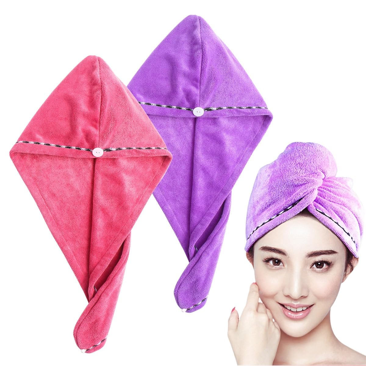 FRCOLOR 2pcs Ultra Absorbent Microfiber Hair Drying Towel Quick Drying Hair Turban Wraps for Gym Travel and Daily Use