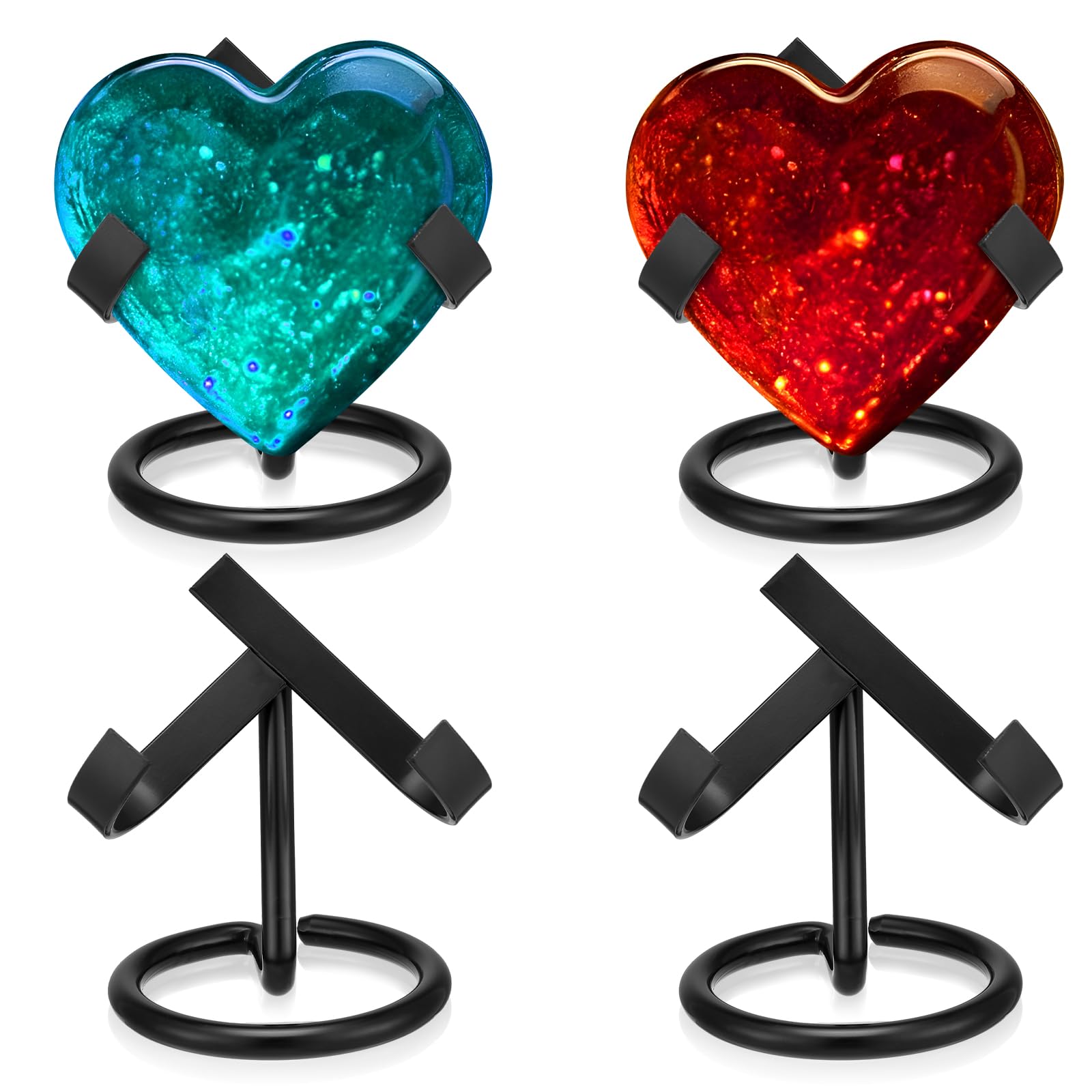 Photo 1 of Shimeyao 4 Pcs Metal Crystal Heart Stone Stand Crystal Ball Holder Rock Display Stand Mineral Specimen Display Easel Holder for Gemstones Fossils Agate Slabs Plates (Black,2 x 2.36 x 2.56 Inch)